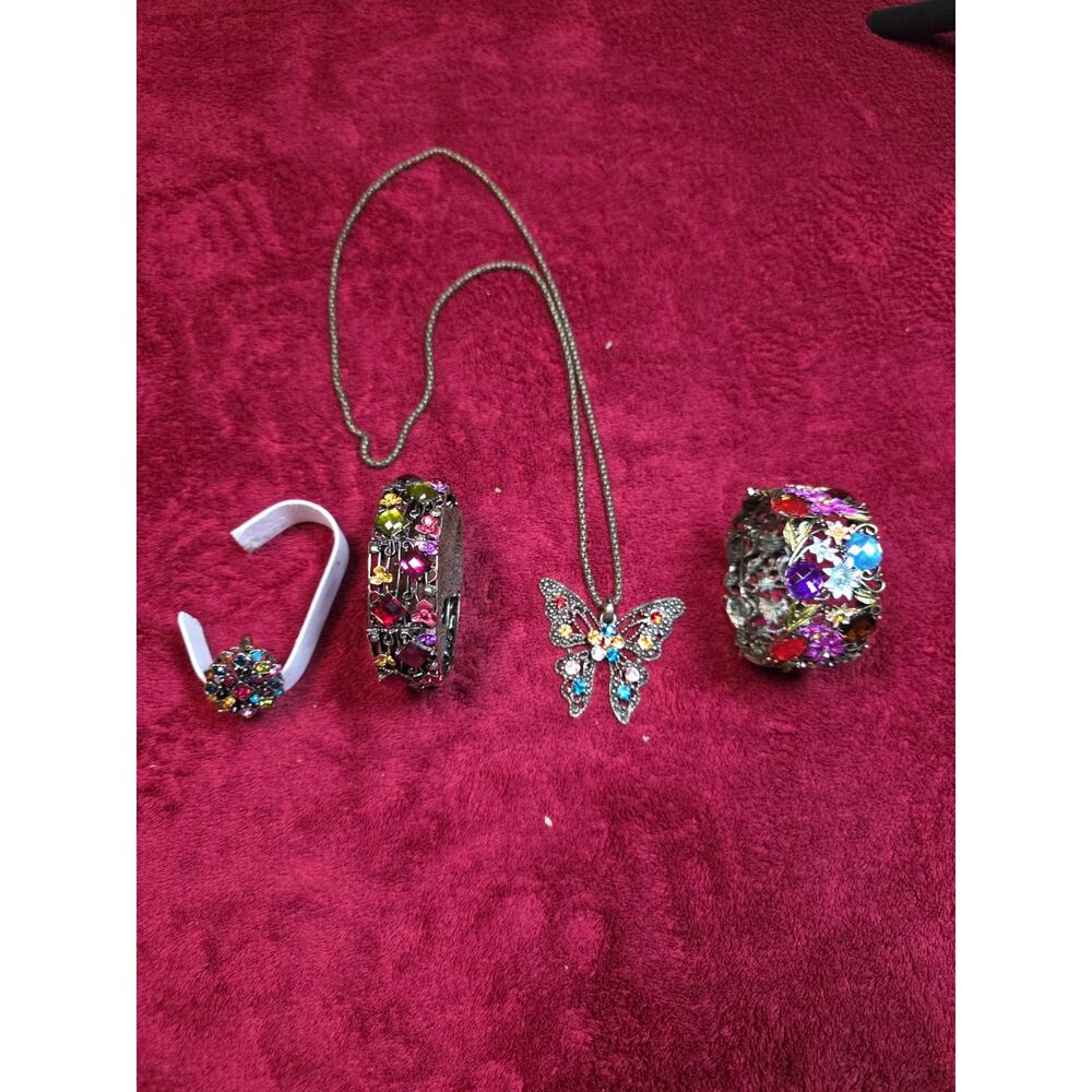 Colorful Rhinestone Costume Jewelry Lot Butterfly Necklace Cuff Bracelets Ring